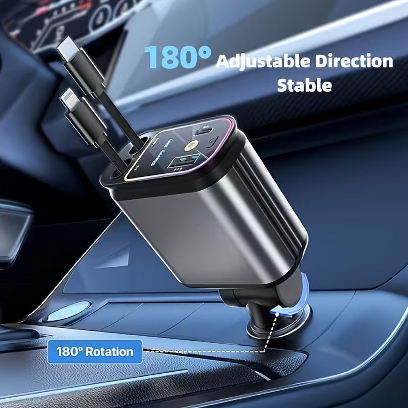 4-in-1 Starry Sky Car Charger with Ambient Projection Light | Retractable 80cm Cable, QC3.0 Fast Charging - Type C Cable's